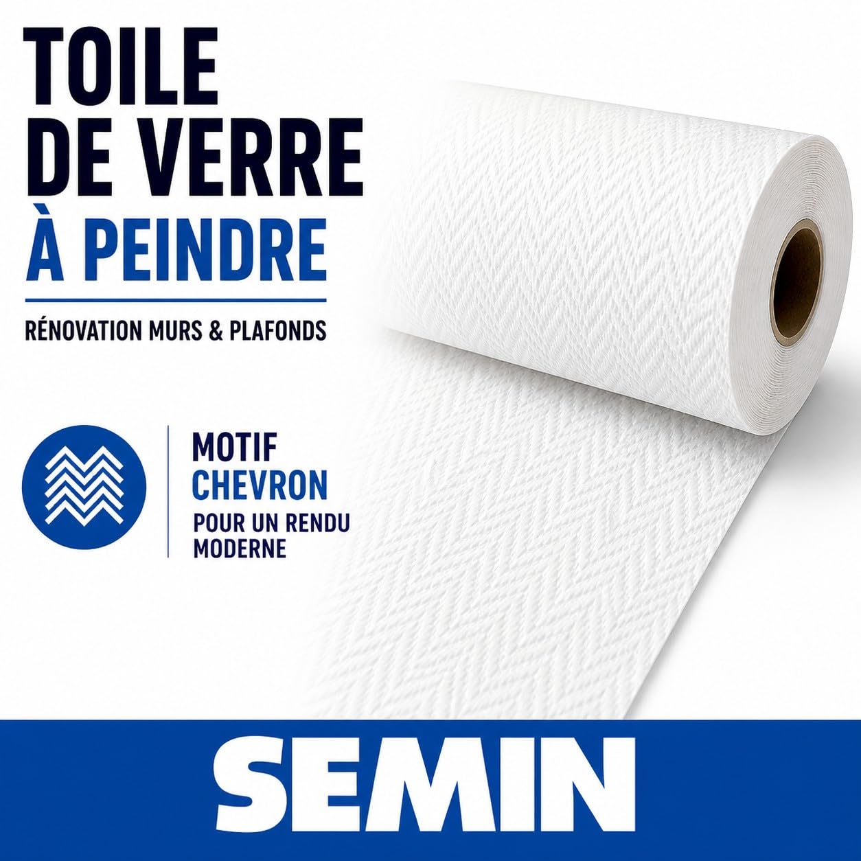 Semin Toile de Verre à Peindre Motif Chevron – Rouleau 50 x 1 m – Fibre de Verre Pré-Enduite – Rénovation Mur – Masque Défauts & Fissures – Facile à Poser