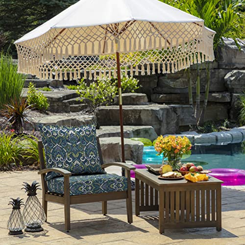 Image of Arden Deep Seat Outdoor Chair Cushion Set (2-Pack), 24 in x 24 in, Weather-Proof, Rain-Proof, Fade Resistant Patio Cushion Set for Chair, Sofa, and Couch Sapphire Aurora Blue Damask