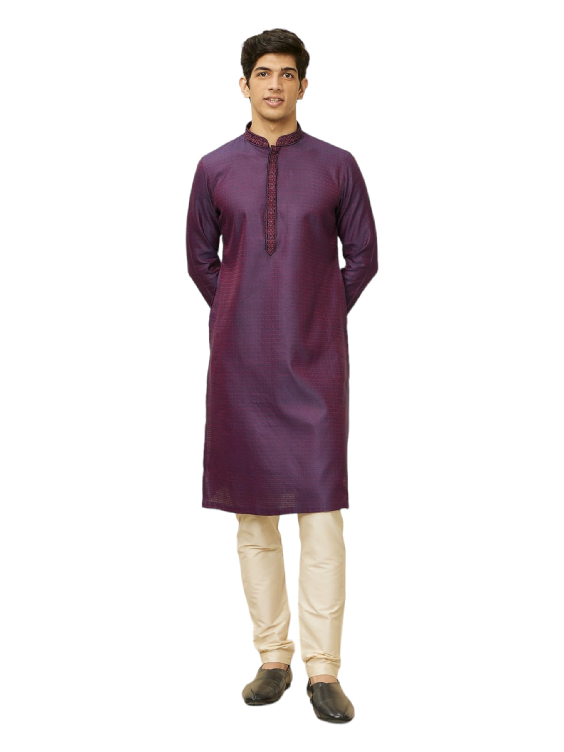 manyavar Men's Viscose Blend Self-Design Kurta Pyjama Set (2pcs)-picture-25