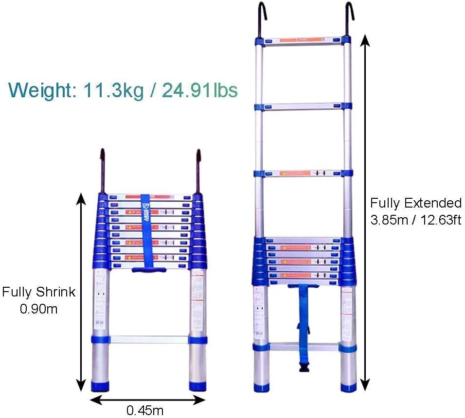 Outdoor Ladder,Ladders，Telescopic Ladder,Extension Telescoping Ladder with Hook - Aluminum Extension Folding Portable Heavy Duty Multi-Purpose Telescopic Ladder,4.15M/13.62Ft,4.15M/13.62Ft n