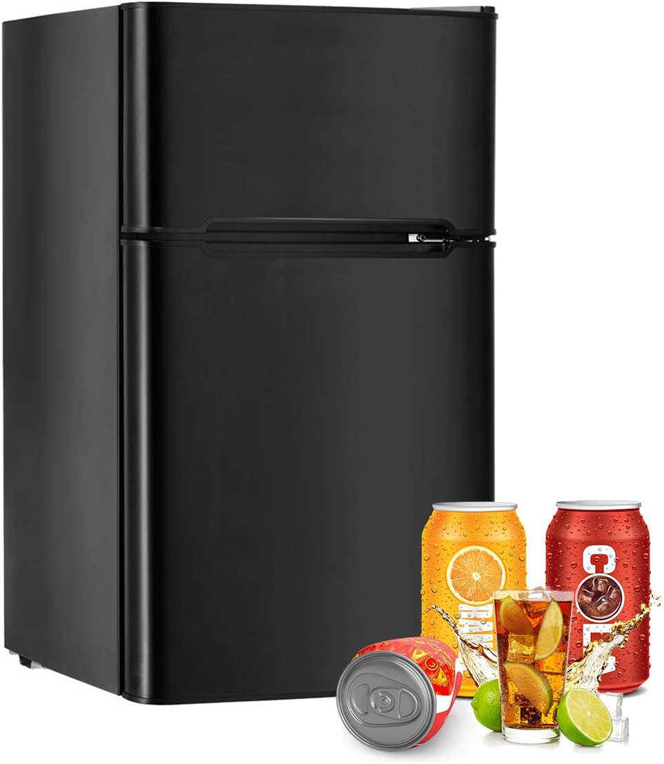 Mini Fridge with Freezer,3.2 Cu.FT Compact Refrigerator, Dual Door Refrigerator with Adjustable Temperature & Removable Glass Shelves, Mini Fridge for Dorm, Office,Kitchen (Black)