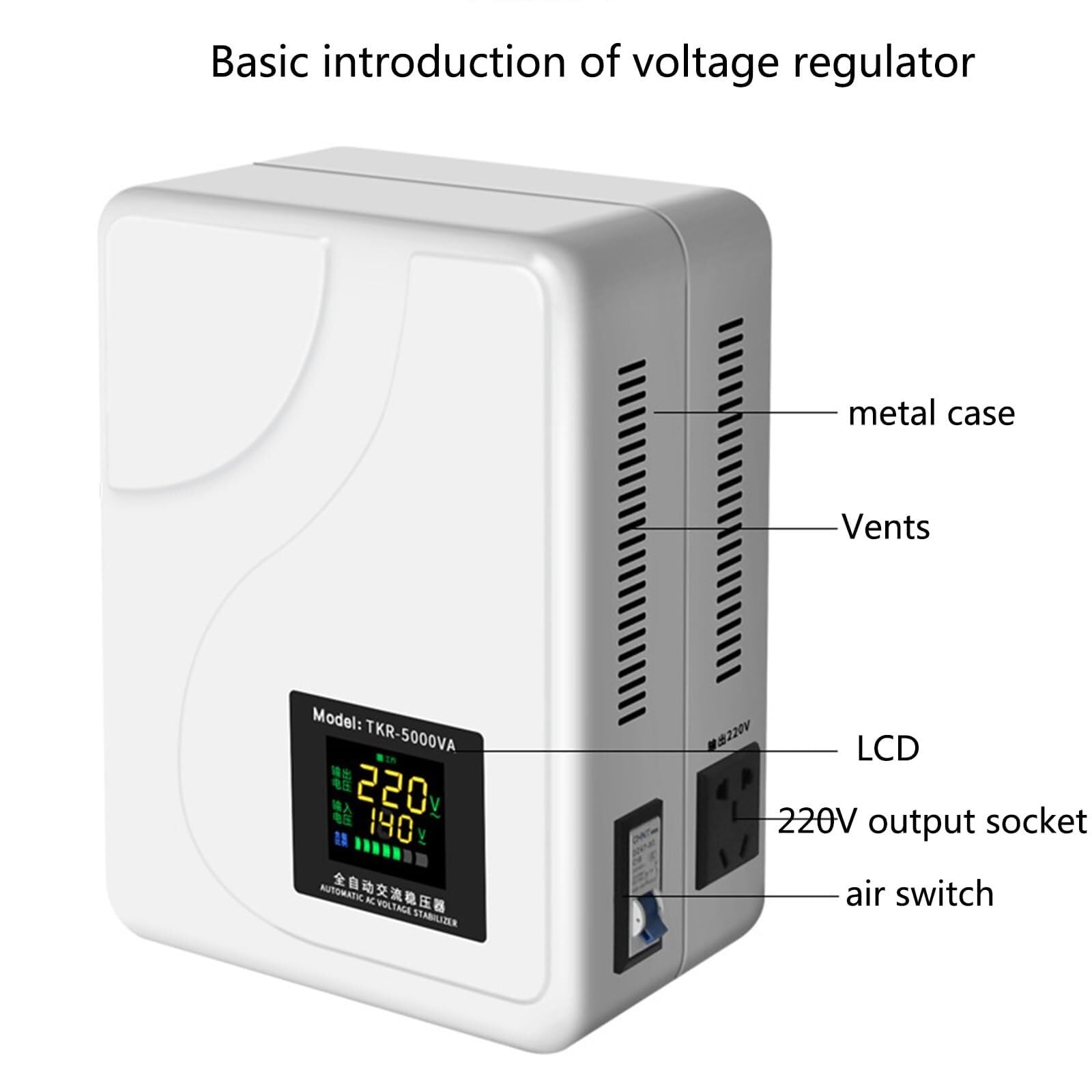 Estabilizador de Voltaje de 220 V con protección contra sobretensiones, estabilizador automático de Voltaje de CA de 3000 VA/5000 VA, estabilizador de Voltaje de CA monofásico.(5000VA)