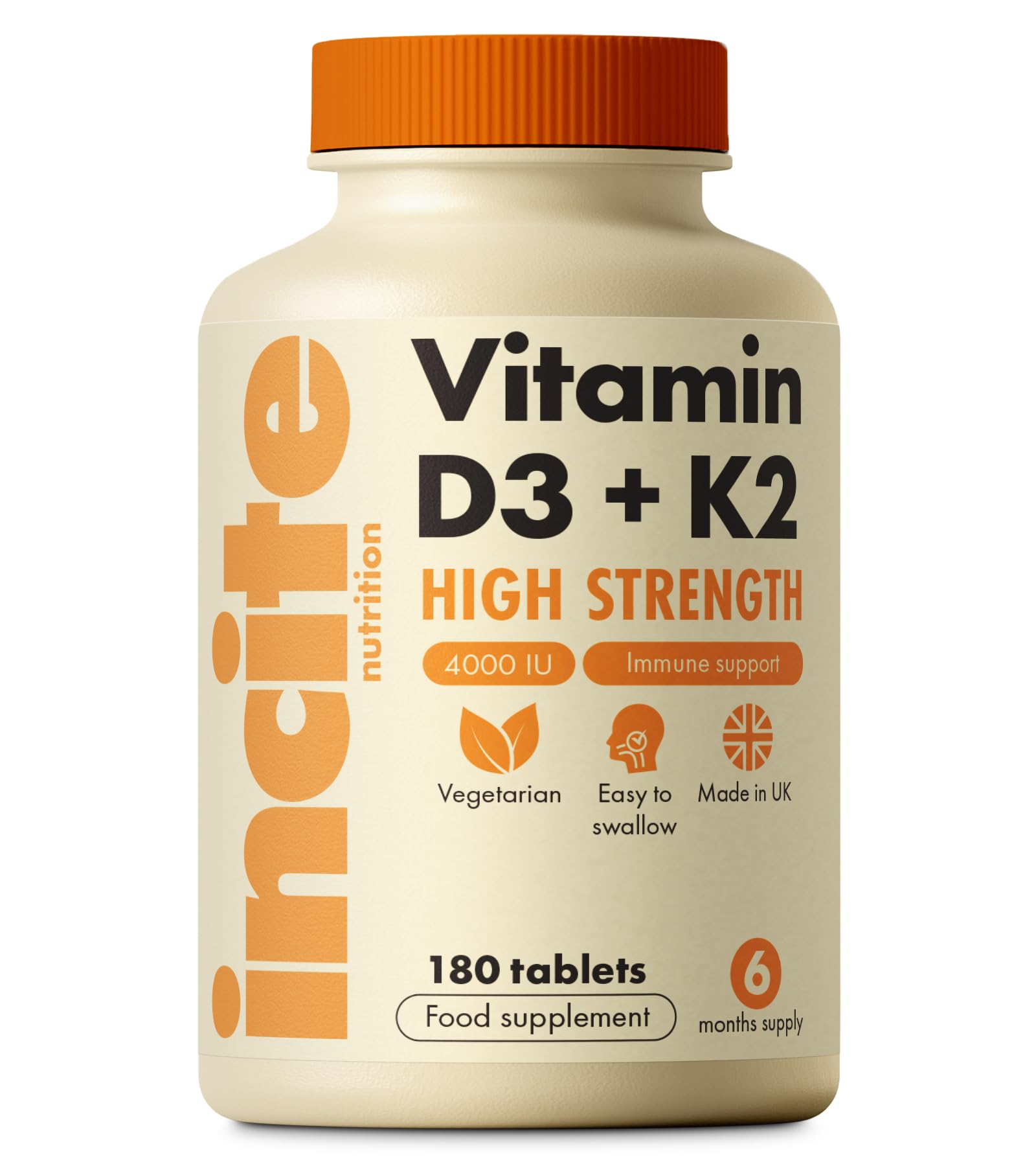 Vitamin D3 K2 (MK7) 100ug - 6 Month’s Supply - High Strength 180 Tablets - Premium Vegetarian Tablets - Suitable for Vegetarian - Vitamin D3, 4000iu & K2 - Made in UK