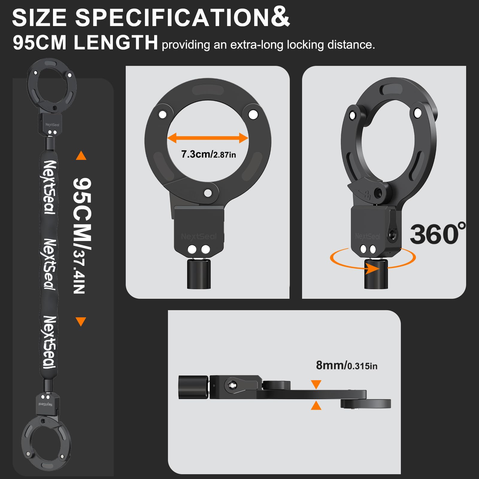 Antivol Velo, Antivol Trotinette Electrique, Portabilité Cadenas de Bicyclette avec Clé avec Sac de Rangement, 6mm Antivol Chaîne de Sécurité pour Trotinette Electrique, Vélo