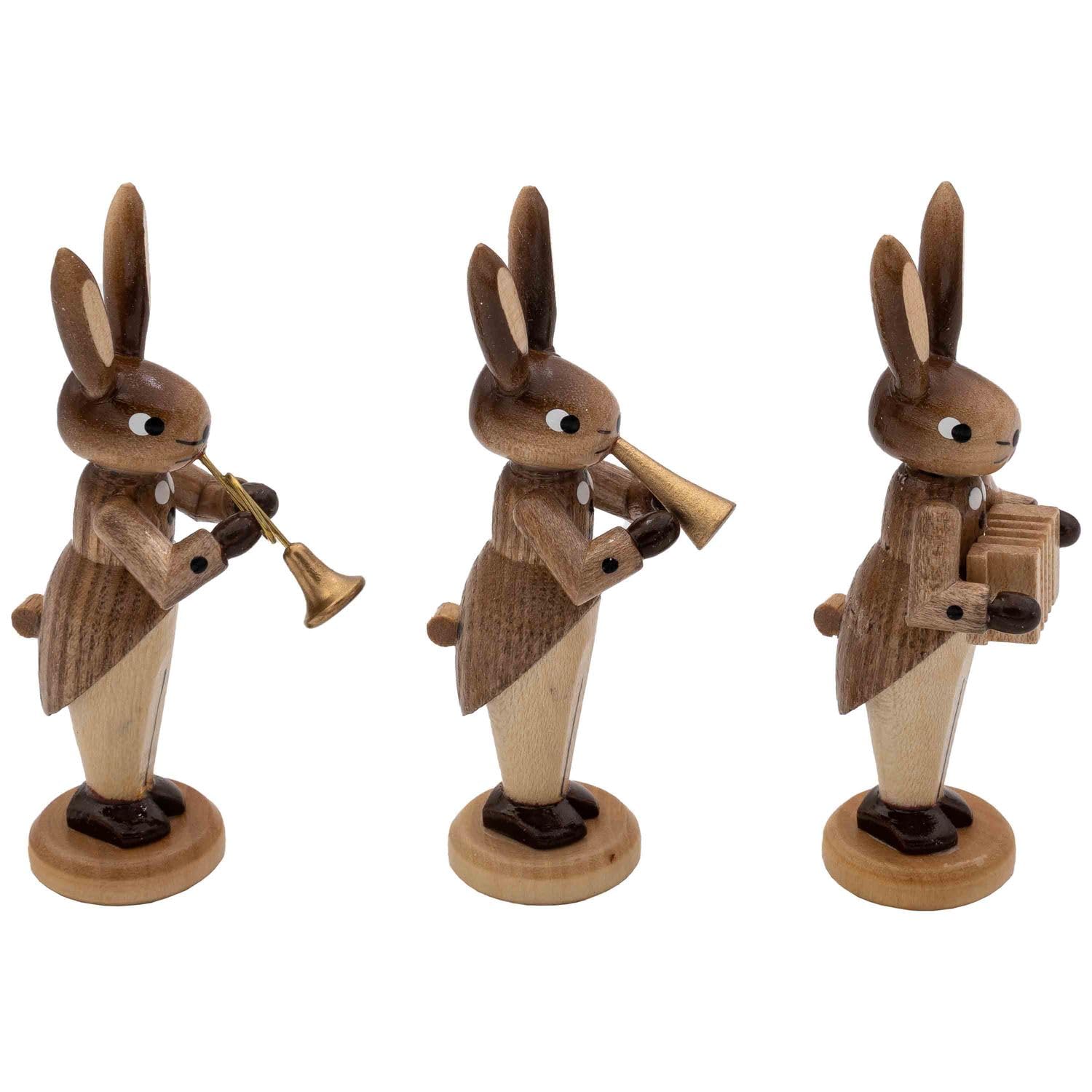 Seiffener Volkskunst Bernd Zschorn | Osterhasen Hasentrio | Ostern Osterschmuck Osterdeko aus dem Erzgebirge | 8 cm | 3er Set | Trio