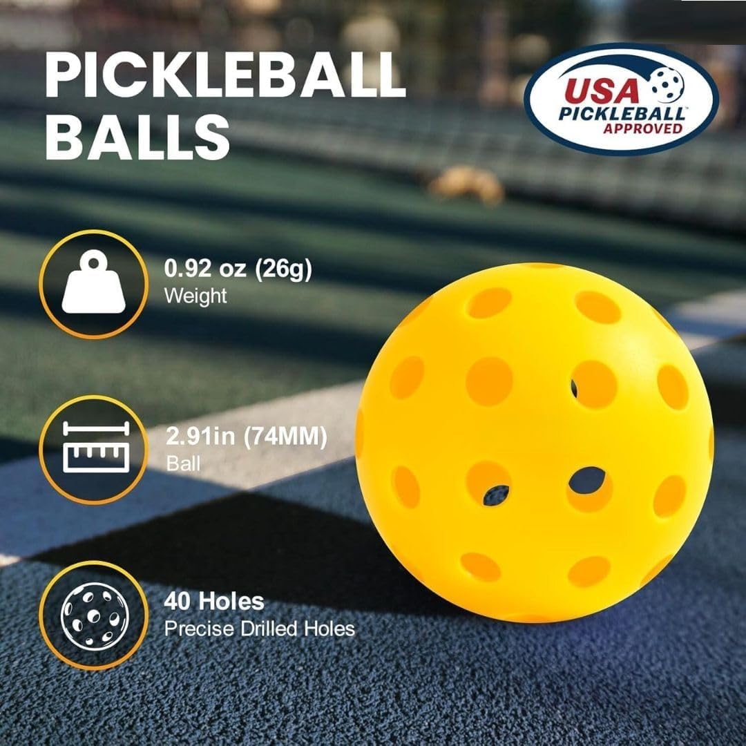 Wickston Pickleball Balls Set of 4 | 40-Hole Outdoor Training Balls | Lightweight 26g Seamless PE Construction | Durable, High Bounce Multi-Color Balls for Pickleball (4 Balls Only)