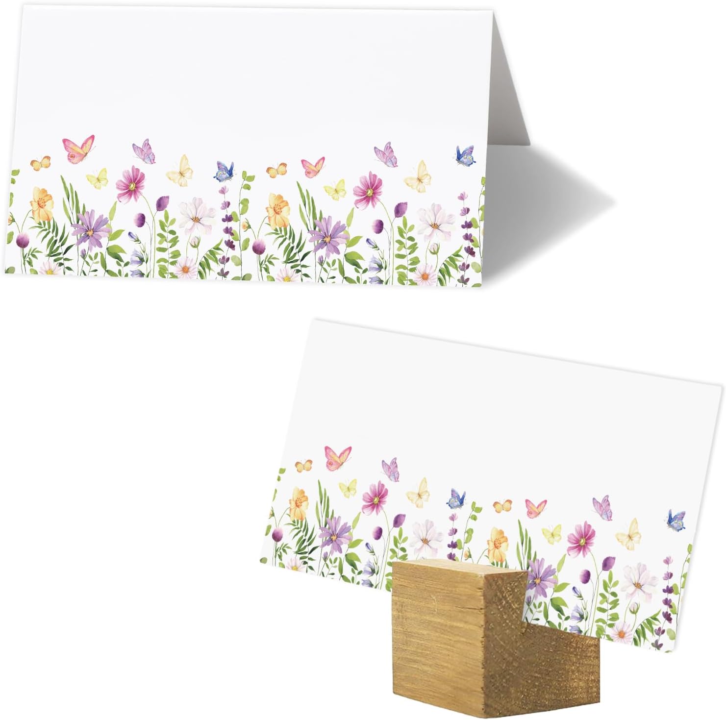 Whaline 100Pcs Floral Place Cards 3.5 x 2 Inch Wildflower Butterfly Tented Cards Seating Card Blank Table Name Signs for Wedding Holiday Buffet Party Table Setting Supplies
