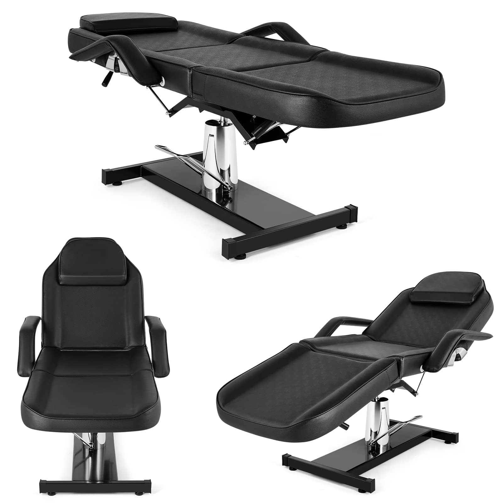 Bonnlo Table Esthetique Professionnel, Table de Tatouage Professionnelle 71 Pouces, Lit de Beauté, Rotation 360°, Réglable en Hauteur par Vérin à Gaz, Accoudoirs Amovibles, Tête Inclinable, Noir
