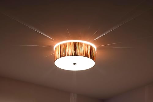 Miniatura 5 de Edvivi Lámpara de techo empotrada de 4 luces con pantalla de rafia, 16 pulgadas, lámpara de techo con forma de tambor natural de montaje empotrado,
