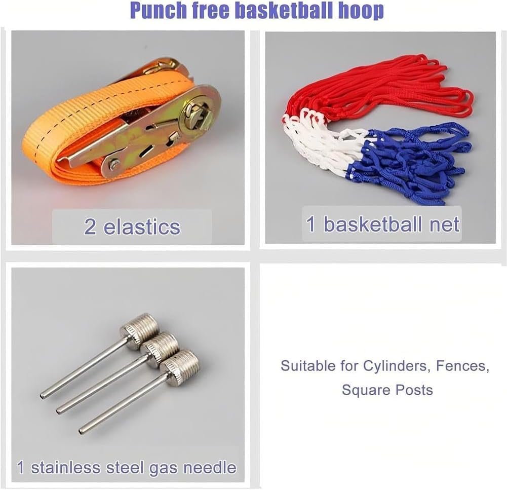 Canasta de baloncesto para montaje en pared, para valla/árbol/postes, canasta de baloncesto profesional, con 2 correas ajustables y red de nailon, montado en la pared.