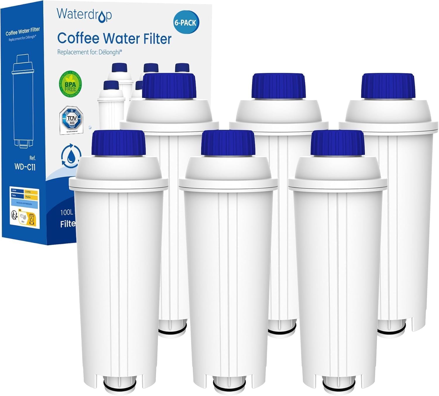 vente privée Waterdrop Filtres à Café, Remplacement pour Filtre à Eau De'Longhi® DLSC002, Compatible avec les Machines à café et Expresso De'Longhi® Magnifica® S, Eletta® Explorer, Dinamica® et la Série ECAM (6)