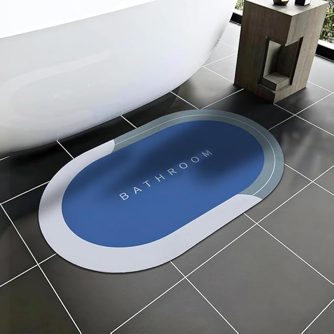 Cortina Pack of 1 Quick Dry Water Absorbing Rectangular Silicon Floor Mat | Anti-Skid & Non-Slip Cushion Doormat for Home, Kitchen, Office, Washroom | 60x40cm (Sky Blue)
