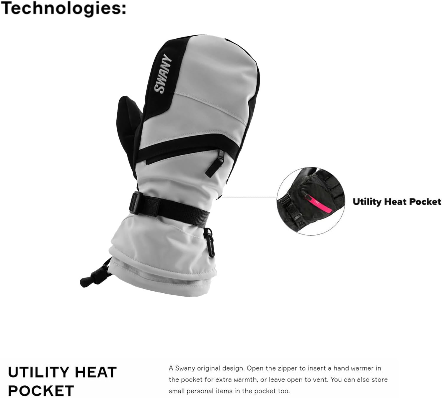 Swany Women's X-Over 2.2 Warm Durable Insulated Quick-Drying Adjustable Flexible Winter Sports Mitts w/Utility Heat Pocket