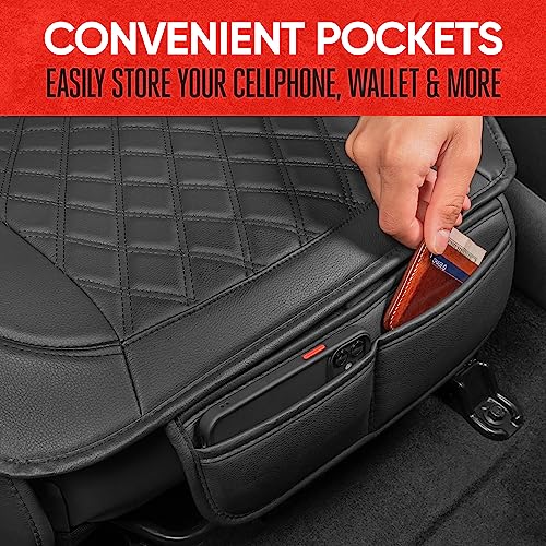 Image of Motor Trend Car Seat Cushion, 2 Pack - Diamond Stitched Faux Leather Seat Covers for Cars Trucks SUV, Black Padded Car Seat Covers with Storage Pockets, Premium Automotive Seat Covers for Front Seats