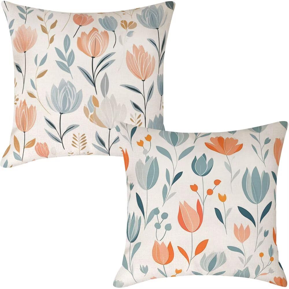Federe Cuscini da Esterno Impermeabili 65x65 Primavera Copri Cuscini per Divano Fiore Federa Cuscino Pastorale Decorativi Copricuscini per Divano Giardino Soggiorno Copricuscino Set di 2 (IU163)