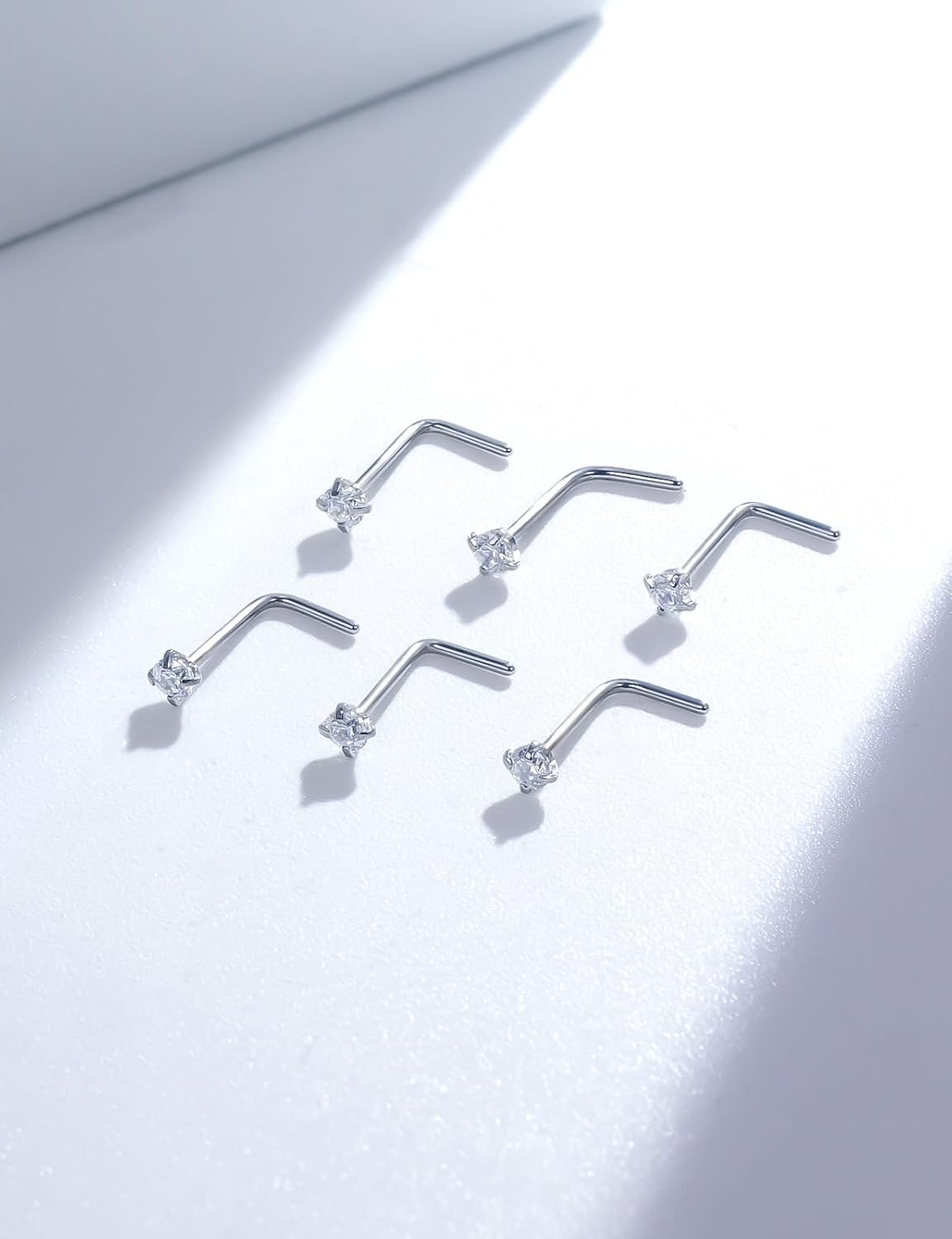 24G 22G 20G 18G Nose Rings Studs Piercing Jewelry For Women Men 316L Surgical Steel 14K Gold Filled L Shaped Nose Rings Studs Nostrial Piercing Jewelry for Women Men Diamond CZ 2mm 3mm - Image 3