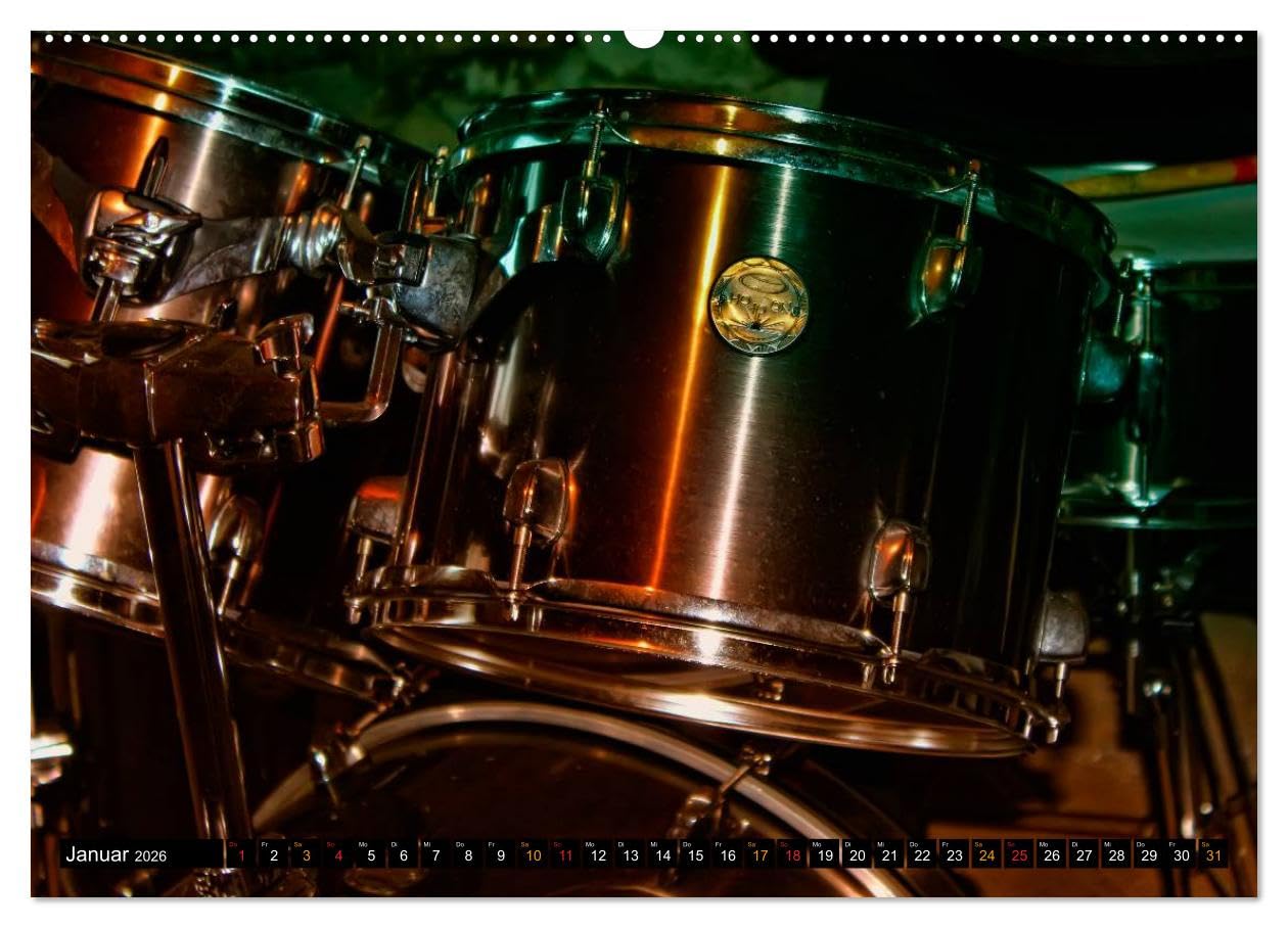 Schlagzeug - einfach cool (hochwertiger Premium Wandkalender 2026 DIN A2 quer), Kunstdruck in Hochglanz: Schlagzeug, das Instrument, dass nicht nur ... auch den Leistungssportler verlangt.