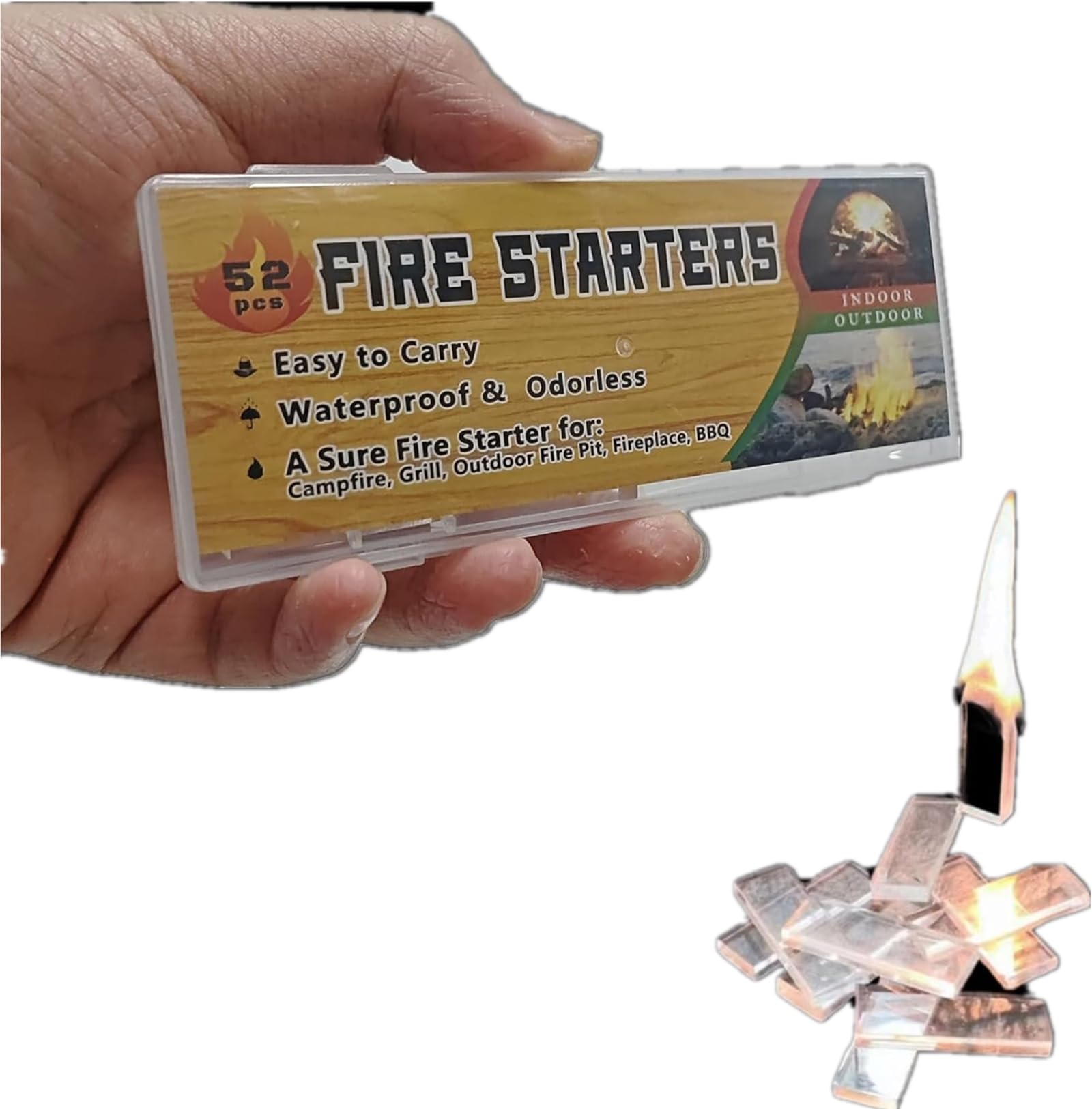 Fire Starters, 52pcs, Waterproof and Odorless, for Campfire, Grill, Outdoor Fire Pit, Fireplace, BBQ (52pcs, 1.18in)