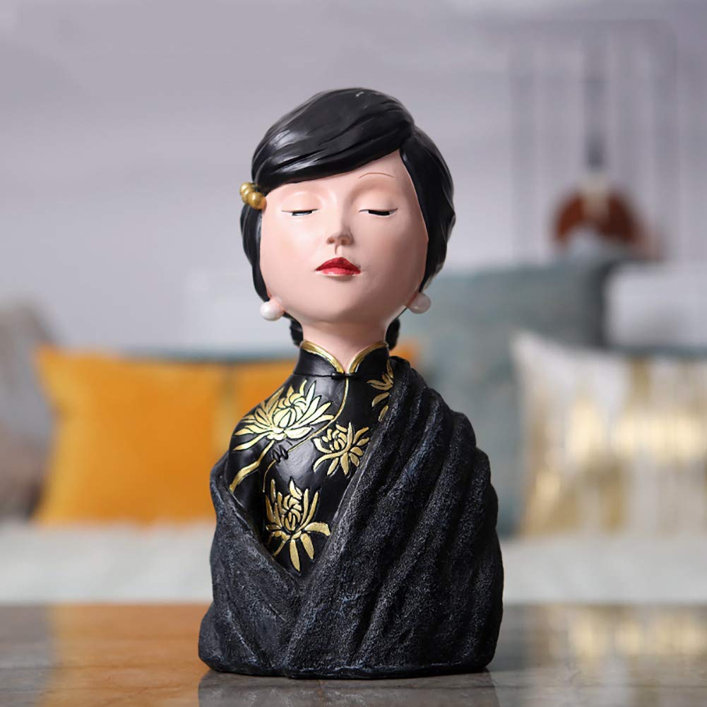 Bust Statue,resin Classical Goddess Sculpture Retro Woman Decor Figurines Perfect For Home Office Table Desktop Art Collection Black 14x11x27cm(5.5x4.3x10.6inch)