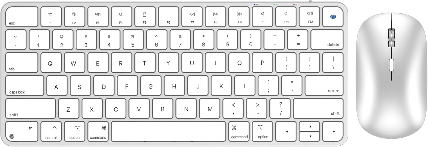 Bluetooth Keyboard and Mouse Combo for Mac, Rechargeable, Mini Size, Comfortable Natural Typing, 4 Level DPI, Wireless Keyboard and Mouse Compatible with Mac, iPad, iPhone, MacBook Air/Pro