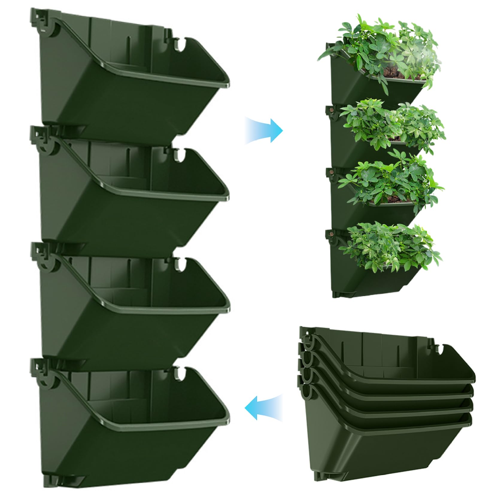 Hbbgdiy 4Pcs 350Ml Stackable Self-Watering Vertical Garden Planters, Plastic Wall Mounted Herb & Strawberry Planter Pots For Indoor Balcony Terrace Decor