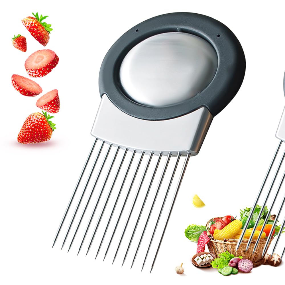 Onion Holder for Slicing, Stainless Steel Onion Slicing Rack, 2024 Upgraded Slicer, Lemon Slicer Vegetable Cutter, Home Kitchen Tools, Fruit, Lemon Slice Aids (1pc)