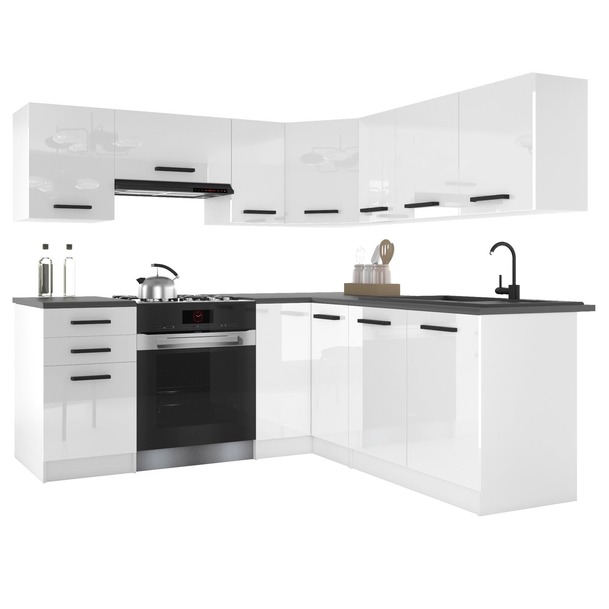 Belini Italia 6 Eckküche Küchenblock 360cm Weiß Hochglanz