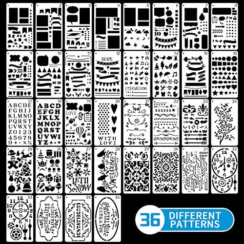 36 PCS Journal Stencil Plastic Planner Set for Journal Notebook Diary Scrapbook DIY Drawing Template Bullet Journal Stencil 3x5.4 Inch