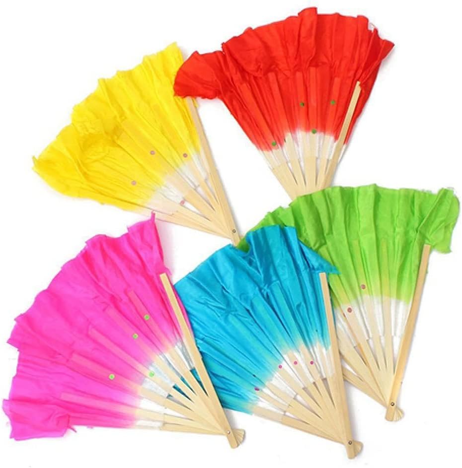 Handmade Handle Belly Dance Fan Silk Double-sided Gradient Yangko