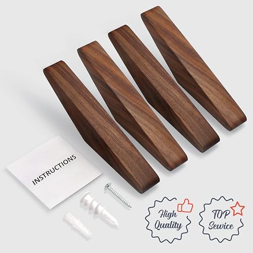 Miniatura 7 de Paquete de 4 ganchos de madera montados en la pared, minimalistas, fáciles de instalar, nogal real natural, lindos, mediados de siglo, moderno,