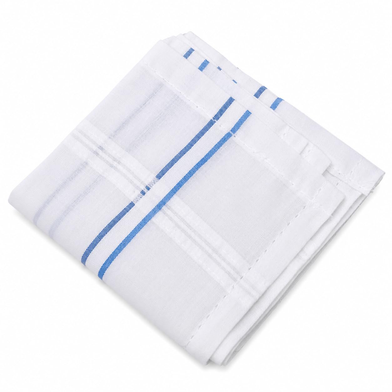 Men's Cotton Handkerchief, White with Blue Stripes-picture-48
