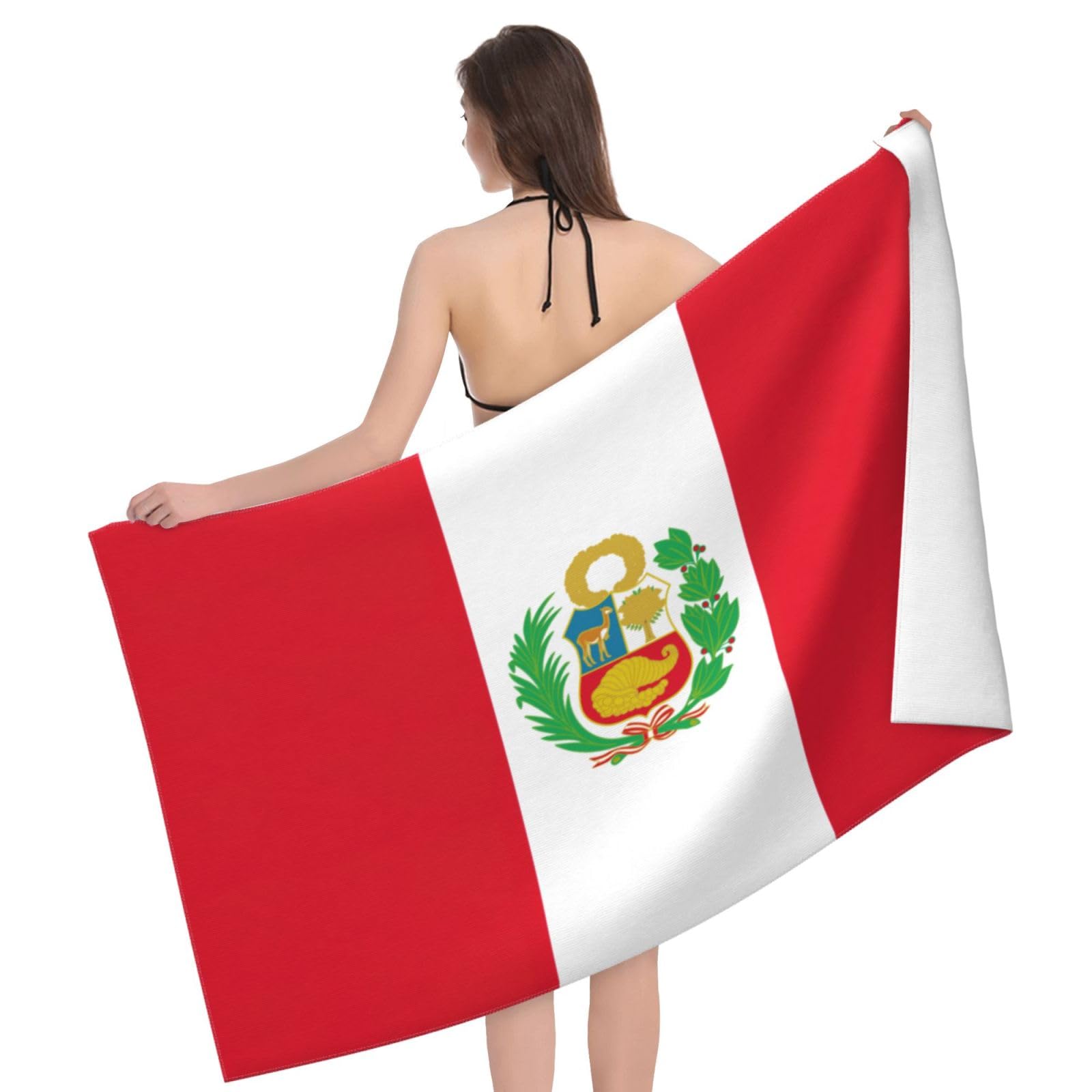 Anceky Oversized Flag of Peru Print Beach Towel Soft Quick Dry for Beach Pool Shower Travel Sports