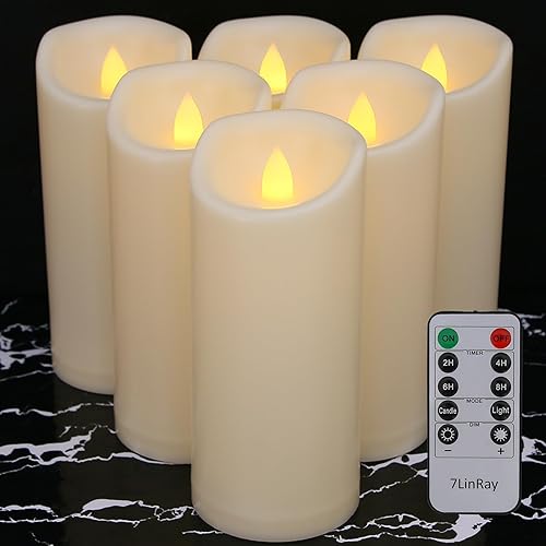 Paquete de 6 velas LED parpadeantes de 3 x 7 pulgadas para exteriores, impermeables, sin llama, con control remoto y temporizador, funciona con