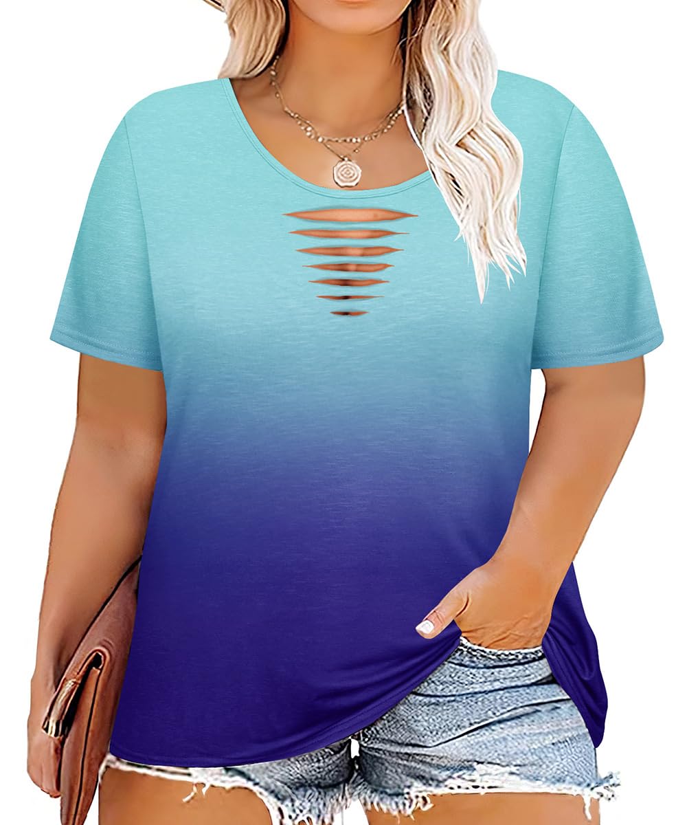 CARCOS Plus Size Tops for Women Short Sleeve Shirts Basic Tee Solid Color Blouse V Neck Tunic Loose Fit Tshirts Summer XL-5XL