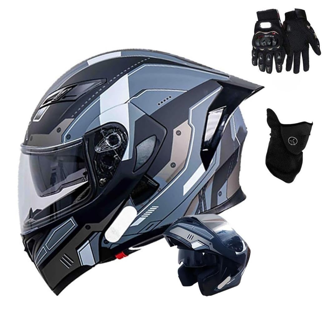 Casque Modulable Moto ECE Homologué Intégral Flip-Up Casque, Double Visière, Adulte Casque de Moto Scooter