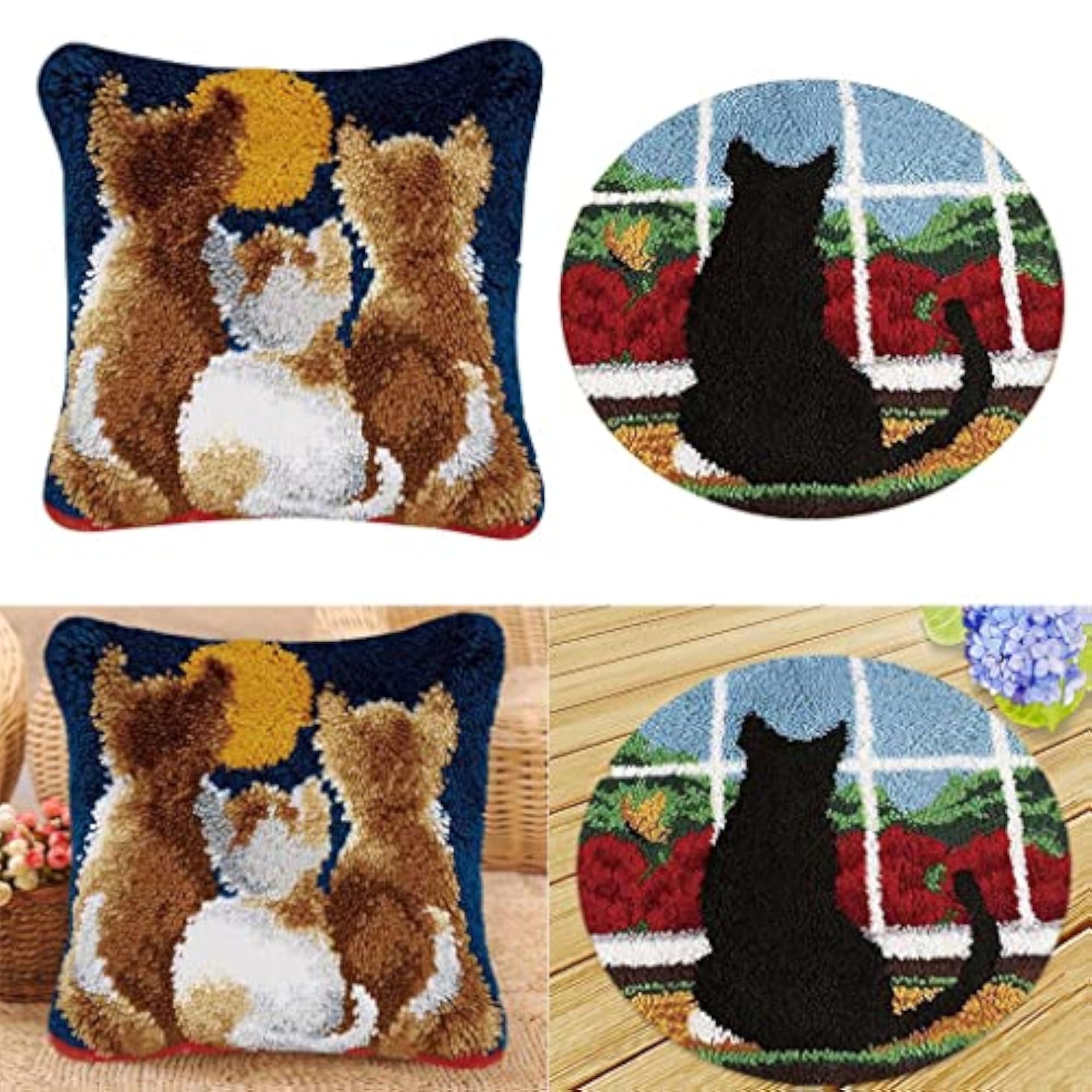 Cat Pattern Latch Hook Rug Kits, DIY Material Package for Pillows & Carpets