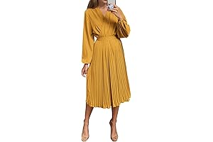 PRETTYGARDEN Women's Mustard Yellow Midi Dress