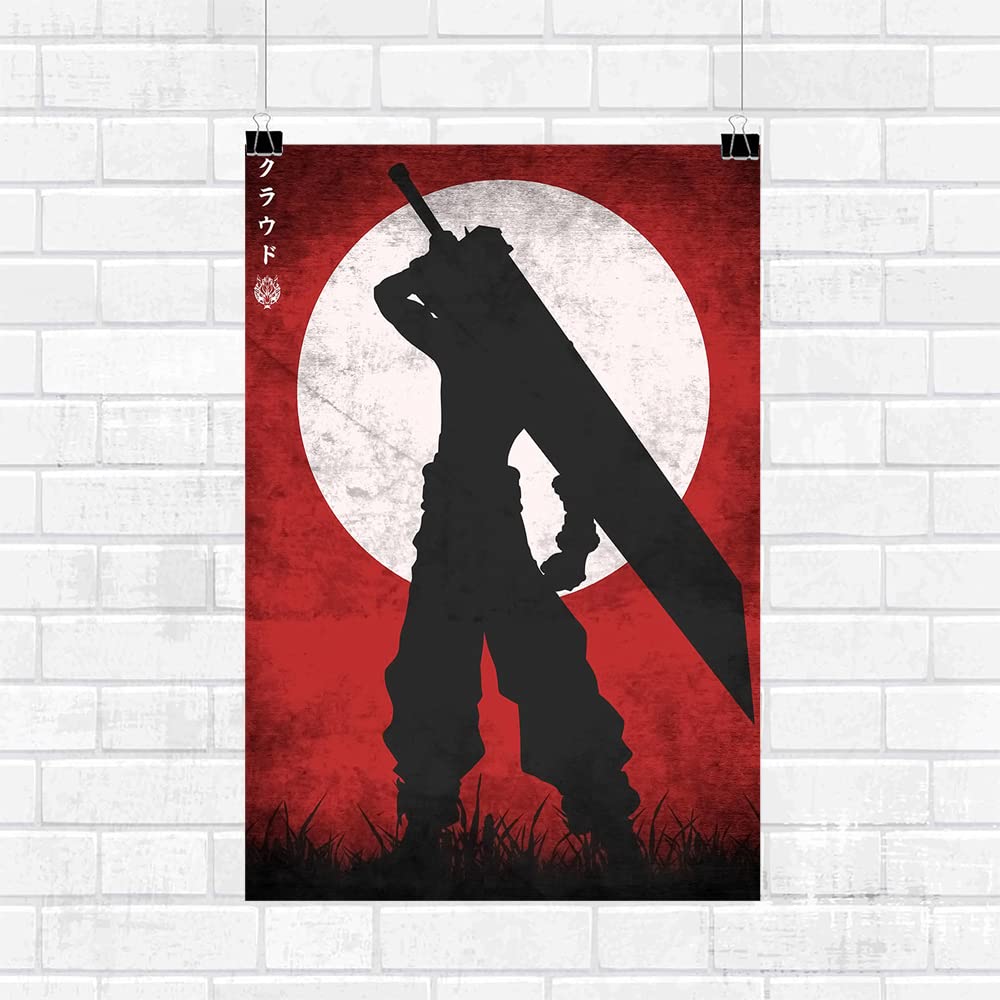GADGETS WRAP Unframed Canvas Printed Poster Wall Decoration 14inch x 10inch - Cloud Strife Final Fantasy