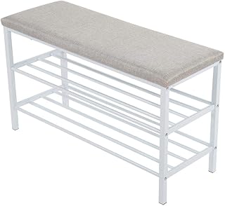 Porta Scarpe Sgabello Panche,Sgabello per Scarpe,Panca Scarpiera a 3 Livelli,Scaffale per Scarpe,Porta Scarpe Scaffale Sgabello in Ferro,80*30*50cm(bianco)