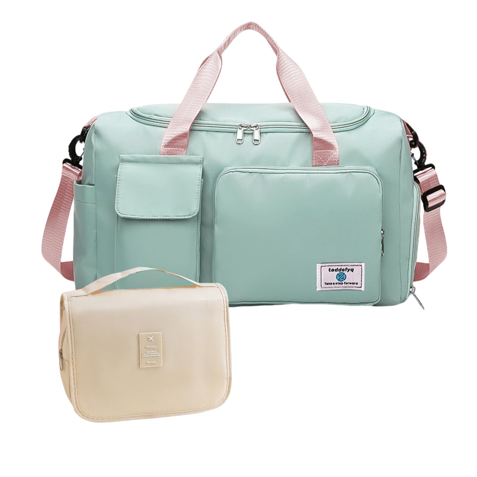 Borsone pieghevole da 35 l, borsa da palestra, borsone da viaggio, per viaggi, essenziali, palestra, allenamento, sport, Verde, large duffle bag size ：18.9 x 10 x 11 inch, Moda