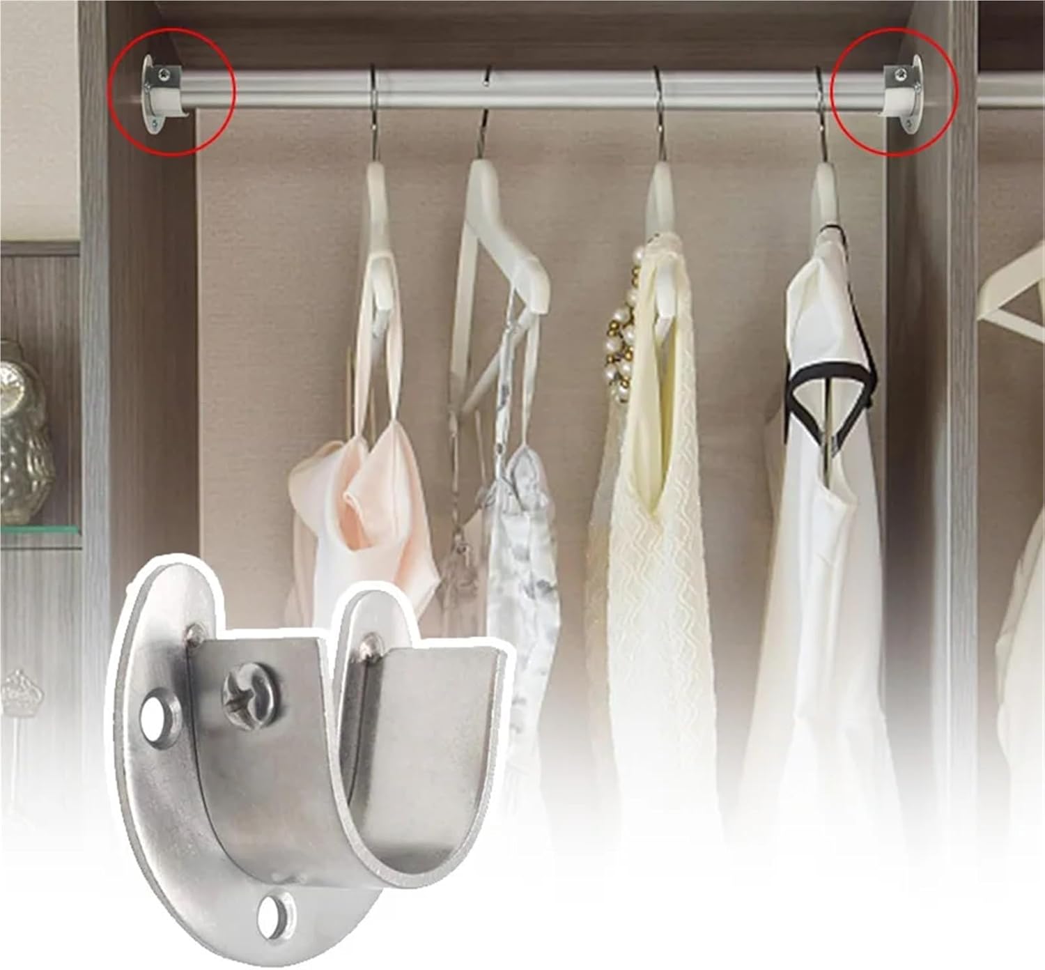 Closet Rod Brackets 20PCS Closet Rod Bracket End Supports Sockets for Wardrobe Curtain Fixed Socket Thickened Open Flange Seat for Closet Bathroom(25mm)