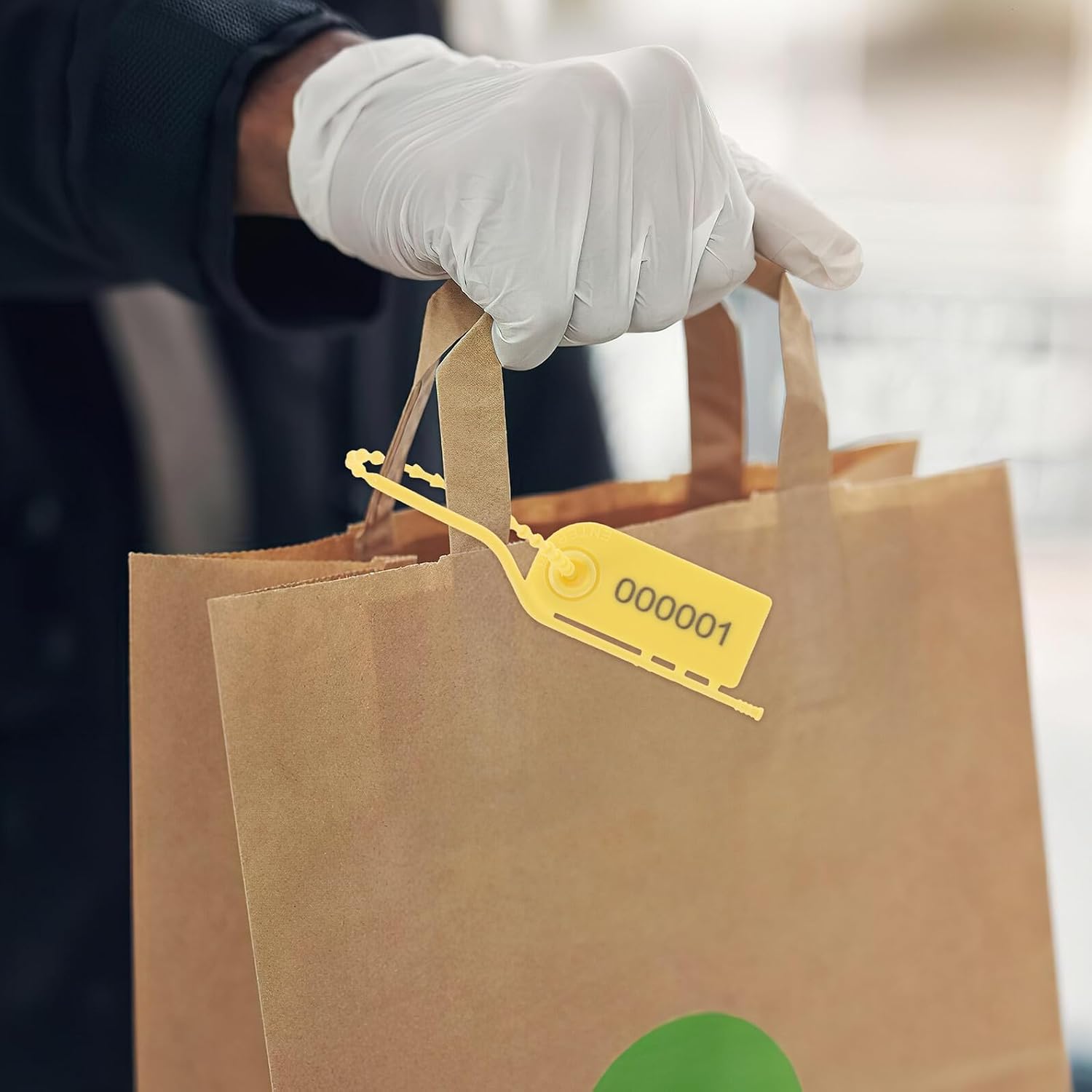 100pcs Tamper Evident Plastic Security Seals Food Packaging Safety Locks Yellow Tear-Resistant Shipping Tags Anti-Tamper Seals for Retail and Food