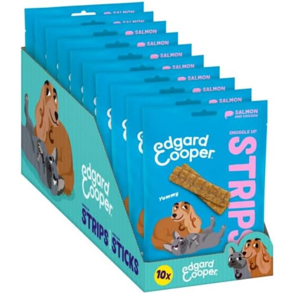 Edgard & Cooper Golosinas naturales - Tiras para Unir - Salmón y Pollo - (10 x75g), Sin cereales, rico en proteína y carne fresca , llena de aminoácidos esenciales para un estómago sano
