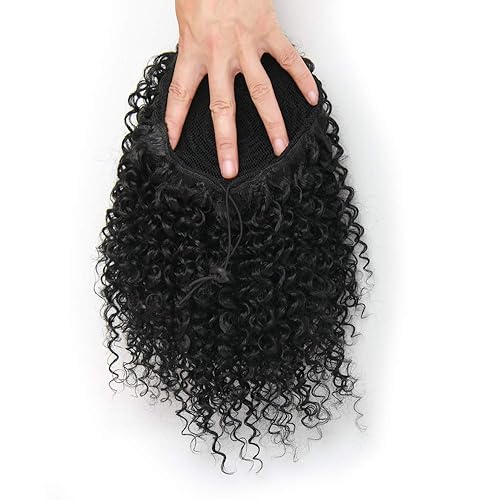 Miniatura 5 de Cola de caballo rizada afro corta para cola de caballo afroamericana, extensión de cola de caballo sintética afro rizada para mujeres (negro (1B#))