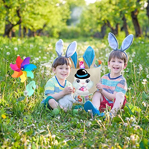 Image of PADELO Easter Basket for Kids, Cute Easter Bucket Stuffers Bags with Bunny Ears for Easter Eggs Hunting, Easter Party Decorations, Candy Gifts Storage, Blue Easter Baskets