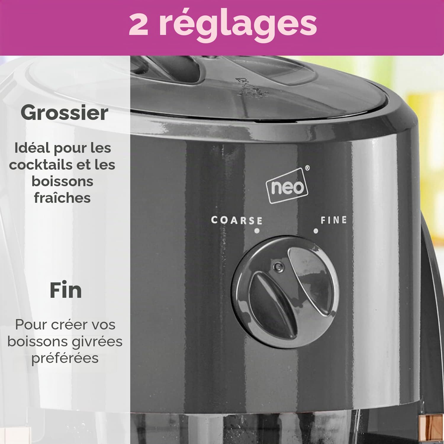 Neo Broyeur à glace électrique avec pichet amovible pour mélanger les slushies, cocktails, frappe, café et thé glacé (gris foncé)
