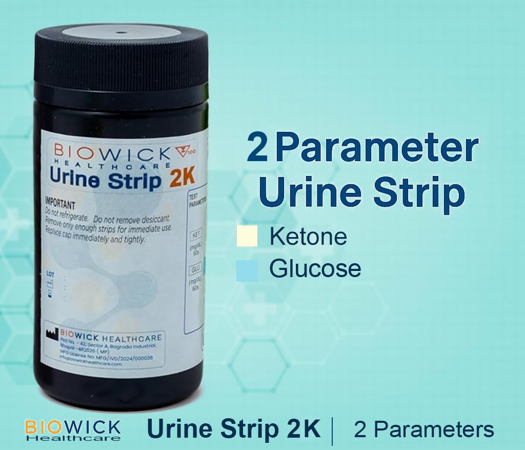 Biowick Urine Test Strips for Ketone & Glucose - 100 Strips I Easy UTS Urine Dip Test | Fast & Reliable Results at Home I Self Monitoring Test Strips for Possible Diabetes, Weight Loss, Etc 1