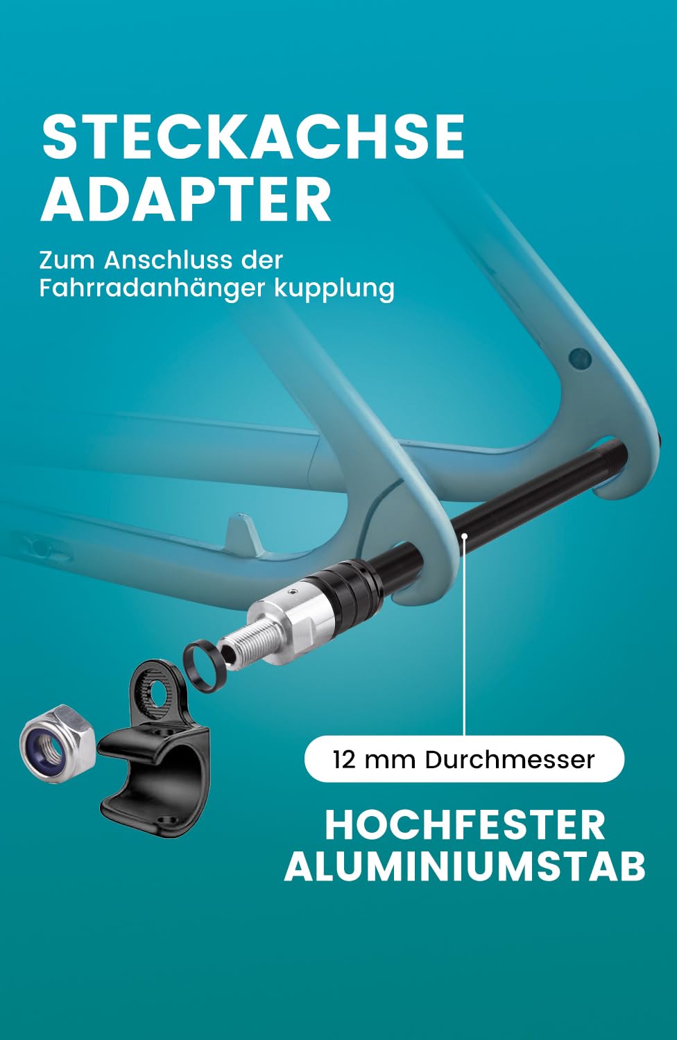 Steckachse Fahrradanhänger, M12 Steckachse Fahrrad, Einstellbare Schaftlänge, Fahrrad Steckachsenadapter kompatibel mit den meisten Fahrradanhänger Kupplungen