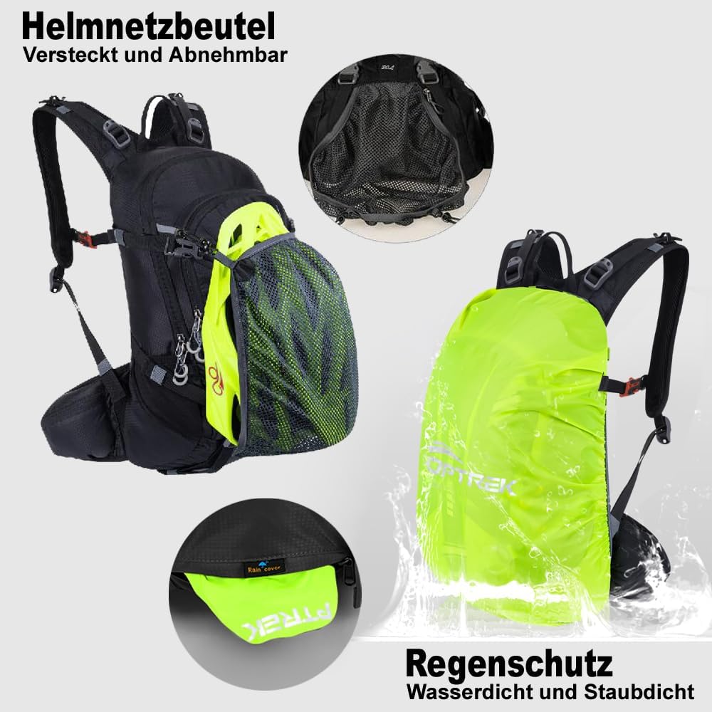 toptrek Fahrradrucksack Wasserdicht 20L,Ultraleicht Rucksack für Damen & Herren,Fahrrad Rucksack mit Regenschutz und Helmabdeckung,Rucksäcke Mountainike MTB