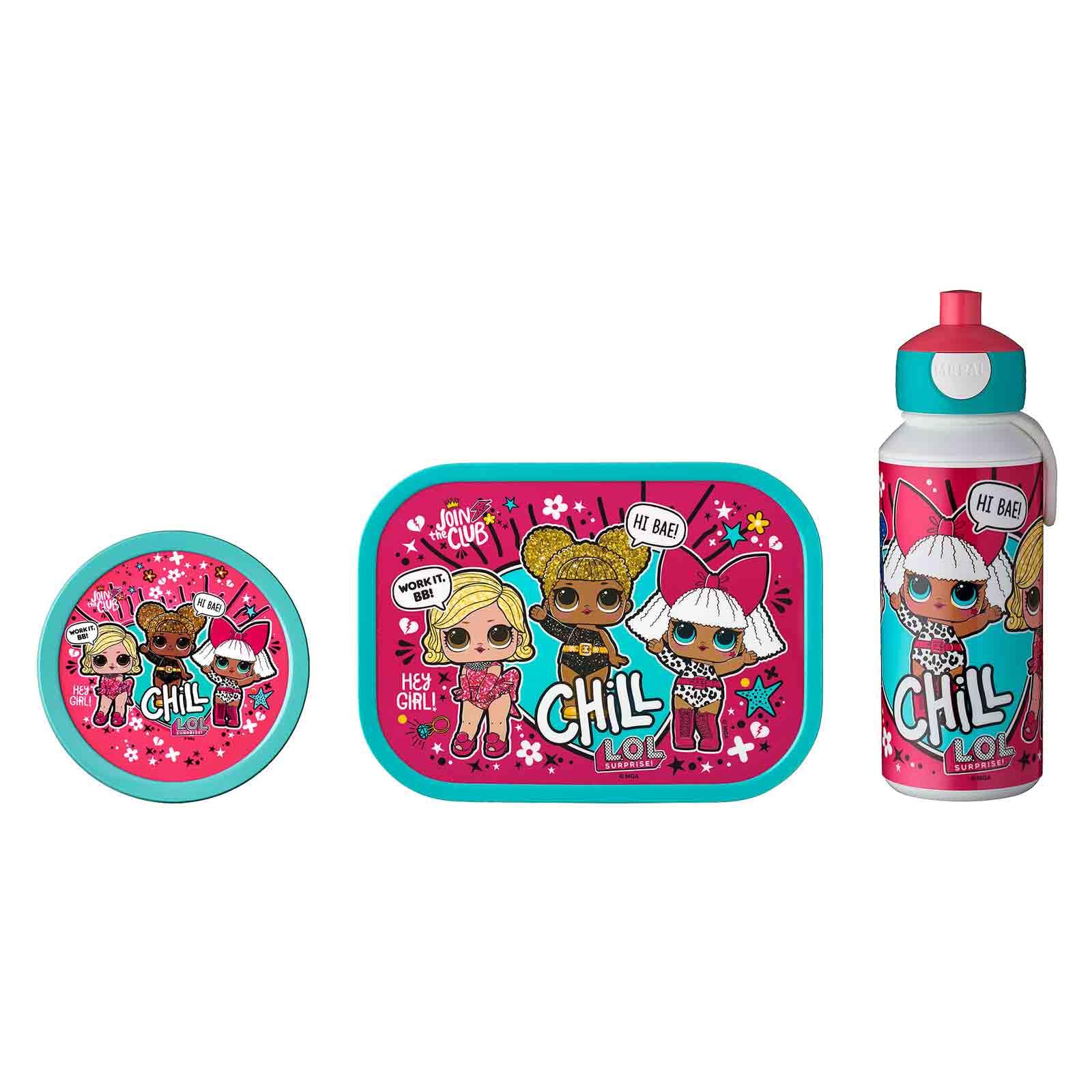 Mepal - Lunch-Set Campus - Lunchset für Kinder mit Pop-Up Trinkflasche, Lunch Box & Fruchtbox - Pausen-Set für die Schule oder Unterwegs - Spülmaschinenfest & BPA-frei - L.O.L. Surprise